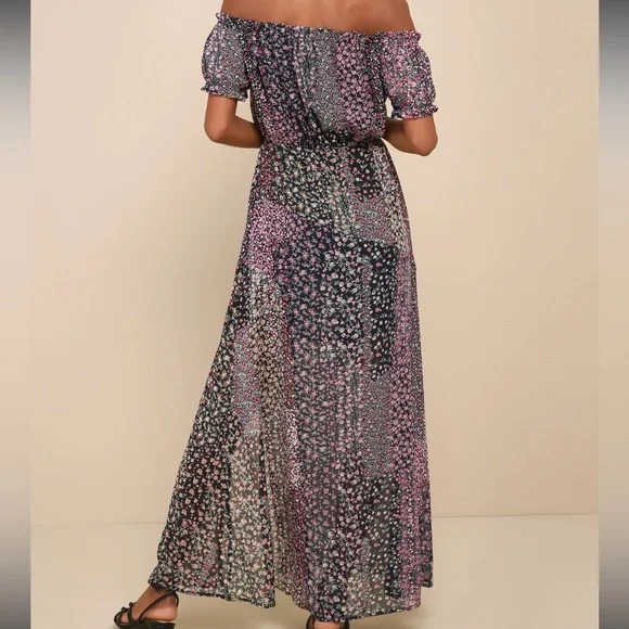 Lulus Neva Navy‎ Blue Floral Print Off-the-Shoulder Maxi Dress - Picture 3 of 10